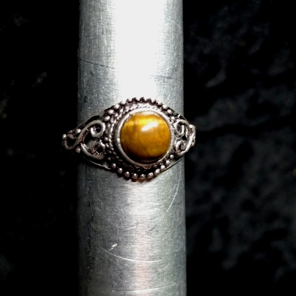 121 Tiger Eye Silver Gemstone Ring size 7.5 stamped 925 shipping sale - Picture 3 of 8